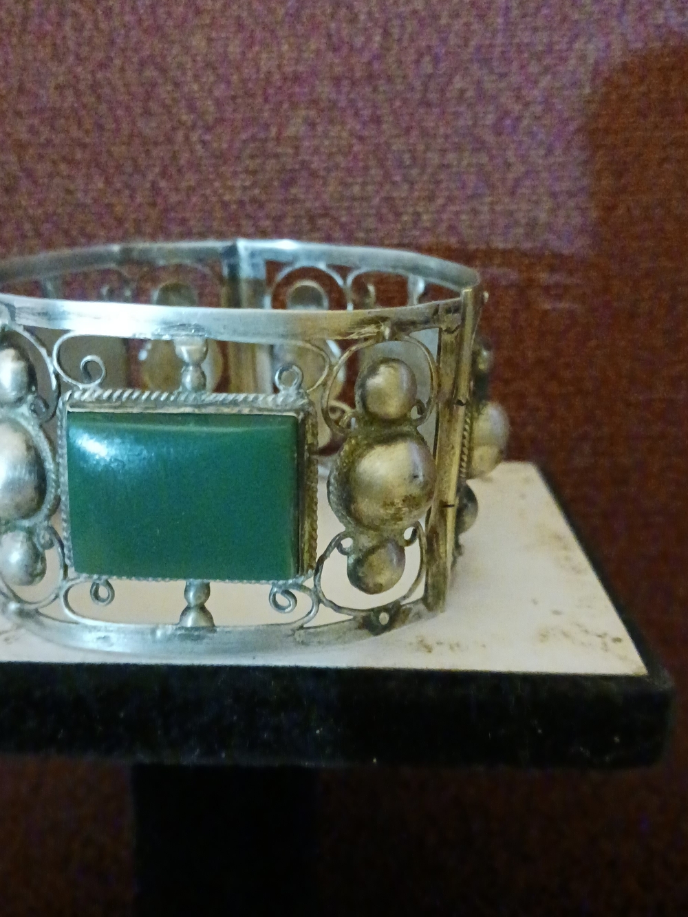 Sterling Silver Green Stone Filigree Cuff Bracelet